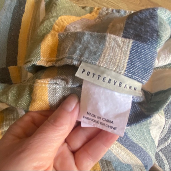 Pottery Barn 2 Std Pillow Shams Striped Cotton Linen Ticking Blue Green Yellow - Picture 5 of 5